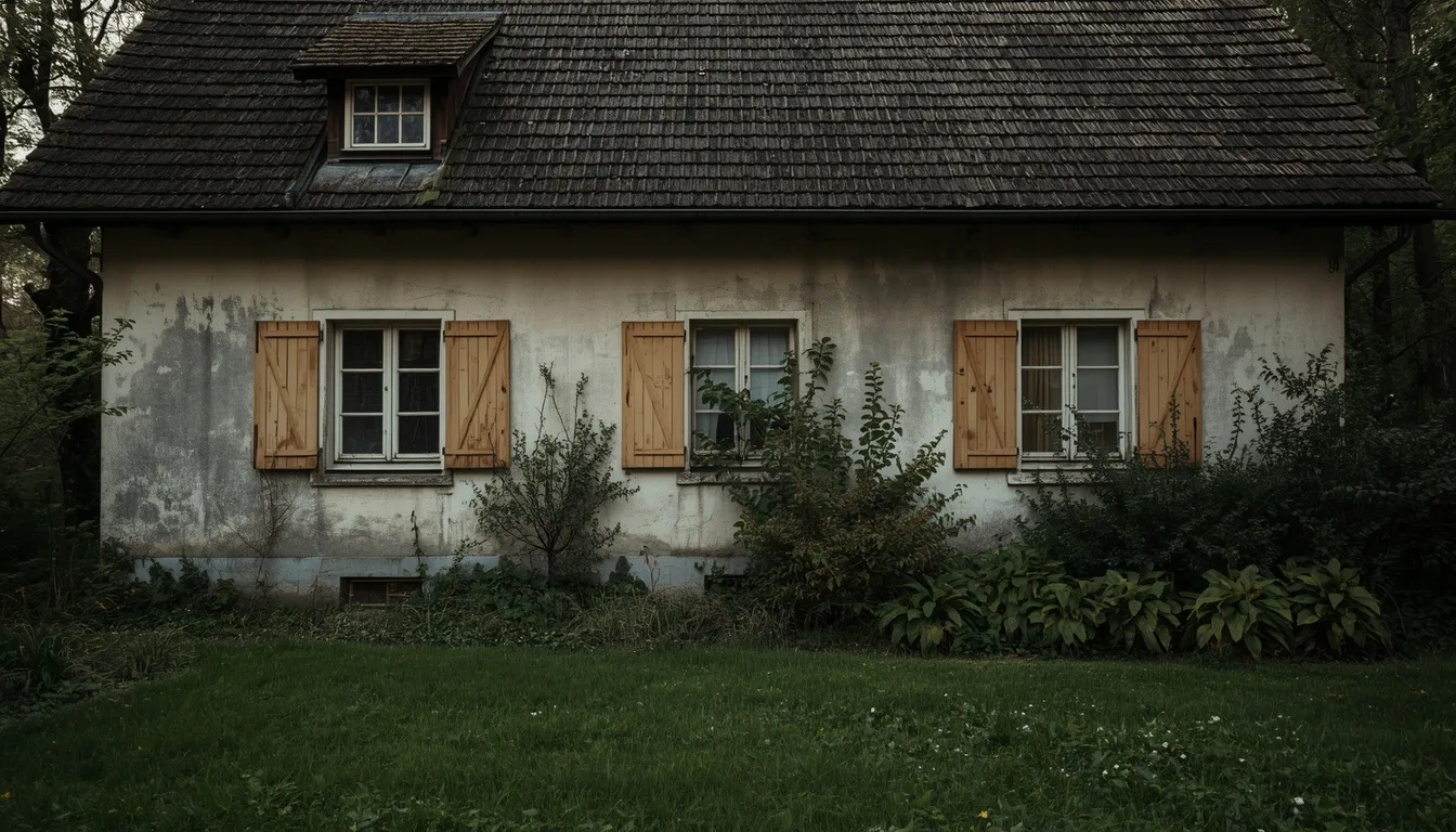 Älteres Schweizer Mehrfamilienhaus aus den 1960ern mit überwachsenem Vorgarten